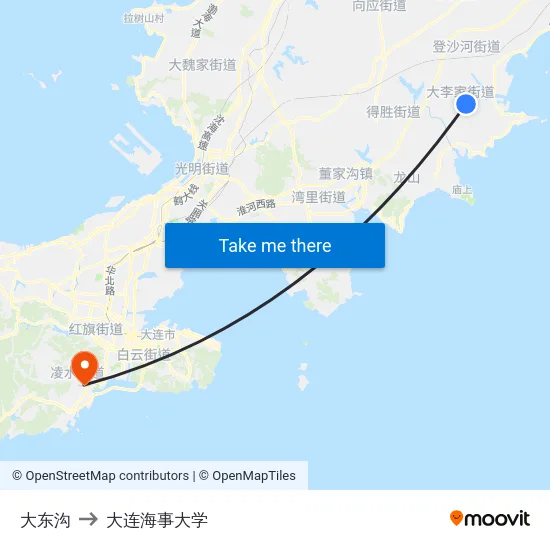 大东沟 to 大连海事大学 map