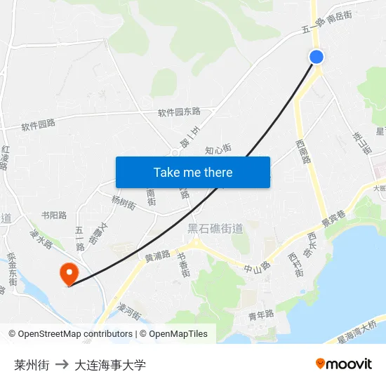 莱州街 to 大连海事大学 map