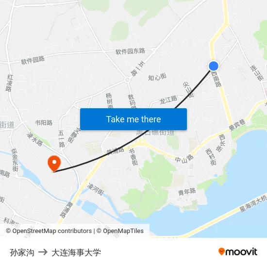 孙家沟 to 大连海事大学 map