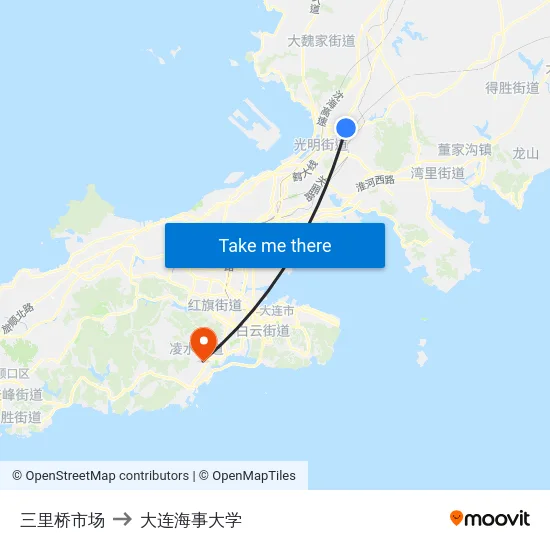 三里桥市场 to 大连海事大学 map