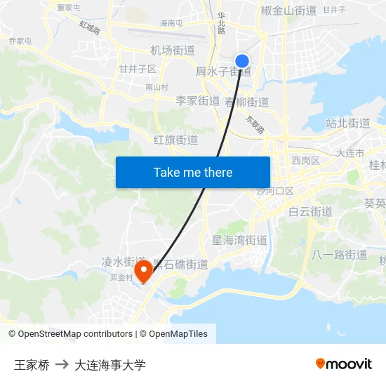 王家桥 to 大连海事大学 map