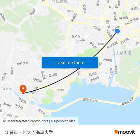 集贤街 to 大连海事大学 map