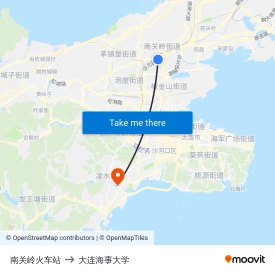 南关岭火车站 to 大连海事大学 map