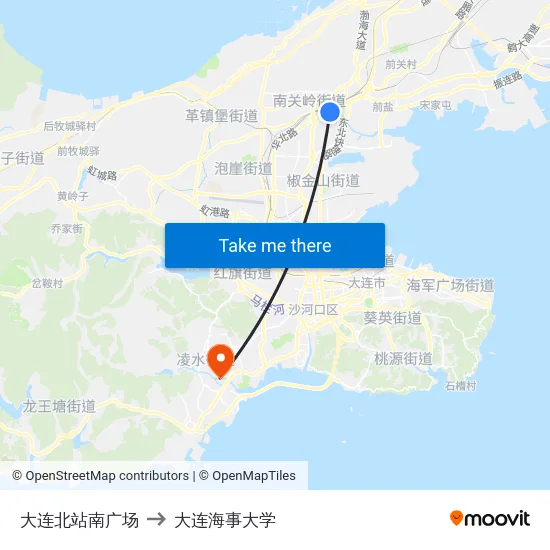大连北站南广场 to 大连海事大学 map