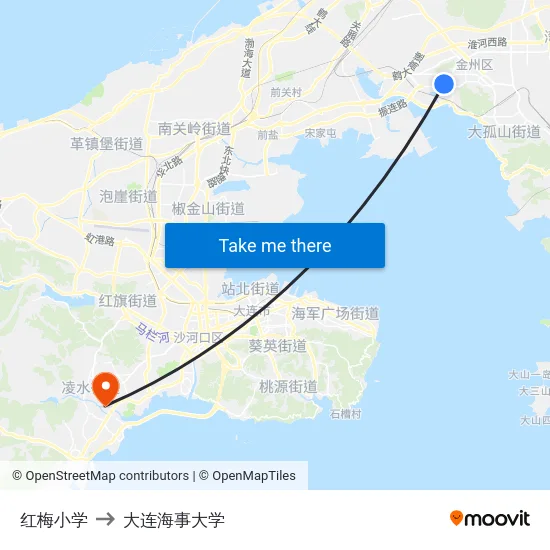 红梅小学 to 大连海事大学 map
