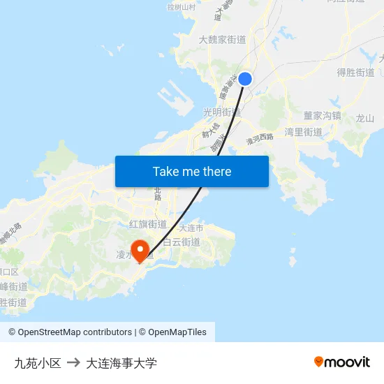 九苑小区 to 大连海事大学 map