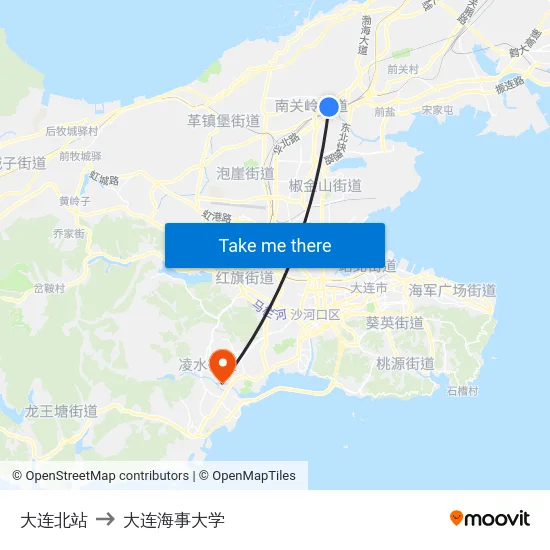 大连北站 to 大连海事大学 map