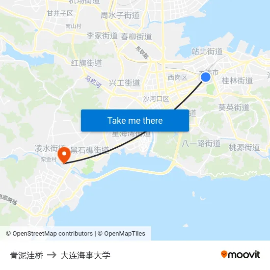 青泥洼桥 to 大连海事大学 map