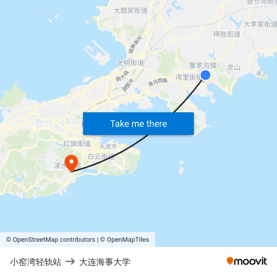 小窑湾轻轨站 to 大连海事大学 map