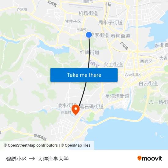 锦绣小区 to 大连海事大学 map