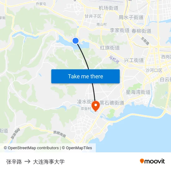 张辛路 to 大连海事大学 map