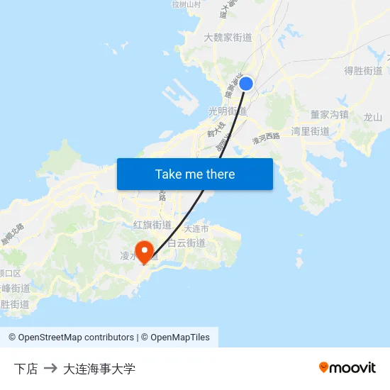 下店 to 大连海事大学 map