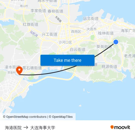 海港医院 to 大连海事大学 map