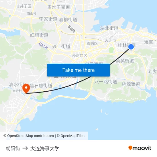 朝阳街 to 大连海事大学 map