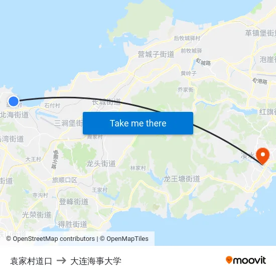 袁家村道口 to 大连海事大学 map