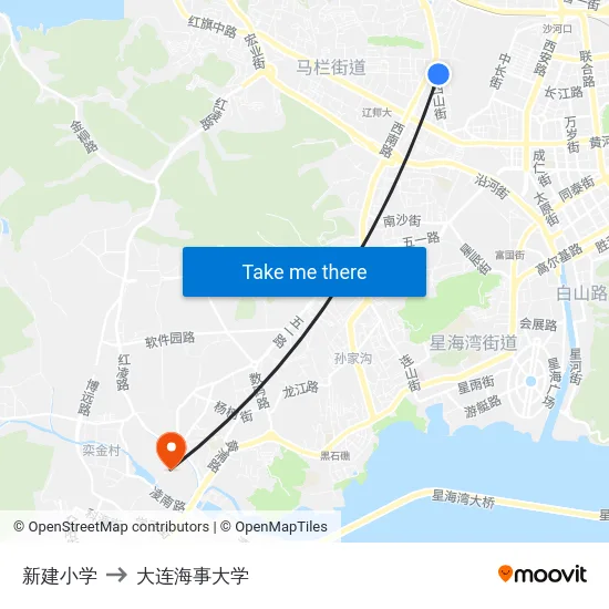 新建小学 to 大连海事大学 map