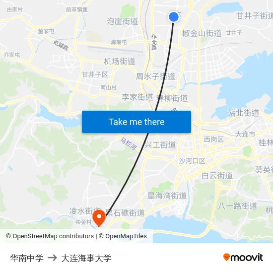 华南中学 to 大连海事大学 map