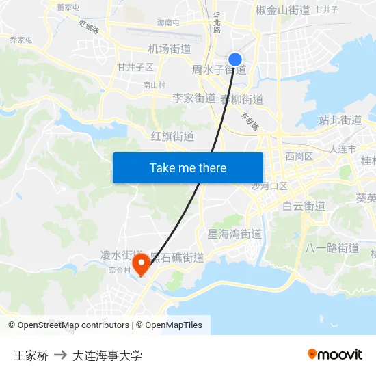 王家桥 to 大连海事大学 map