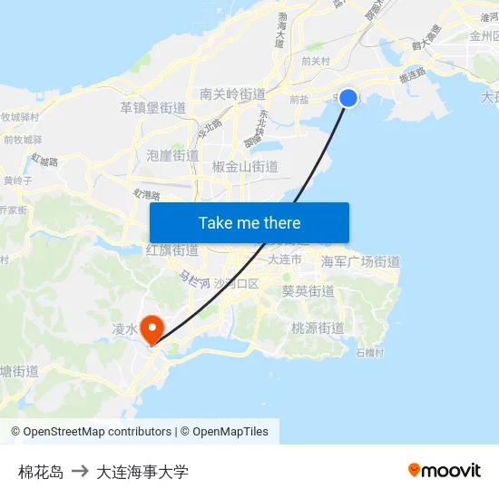 棉花岛 to 大连海事大学 map