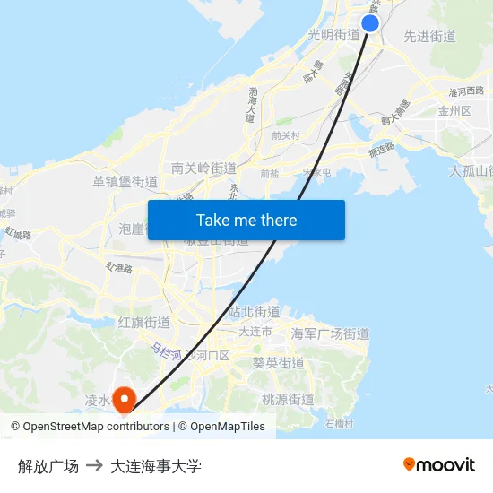 解放广场 to 大连海事大学 map