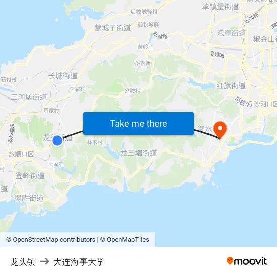龙头镇 to 大连海事大学 map