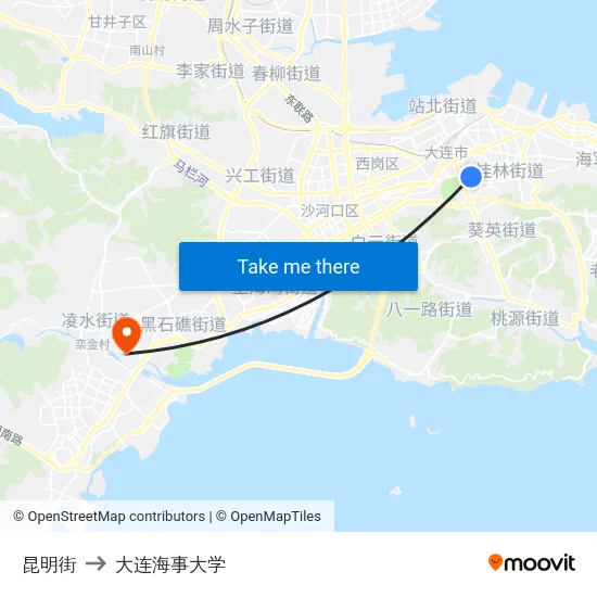 昆明街 to 大连海事大学 map