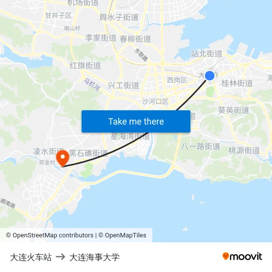 大连火车站 to 大连海事大学 map