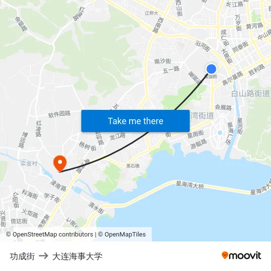 功成街 to 大连海事大学 map
