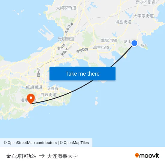 金石滩轻轨站 to 大连海事大学 map
