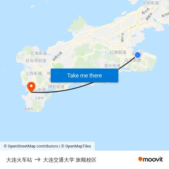 大连火车站 to 大连交通大学 旅顺校区 map