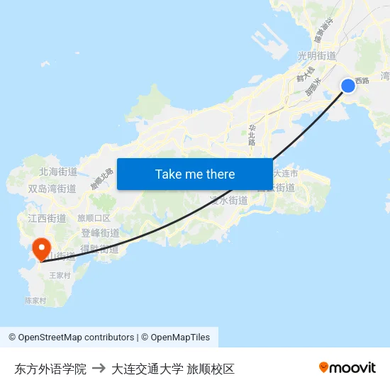 东方外语学院 to 大连交通大学 旅顺校区 map