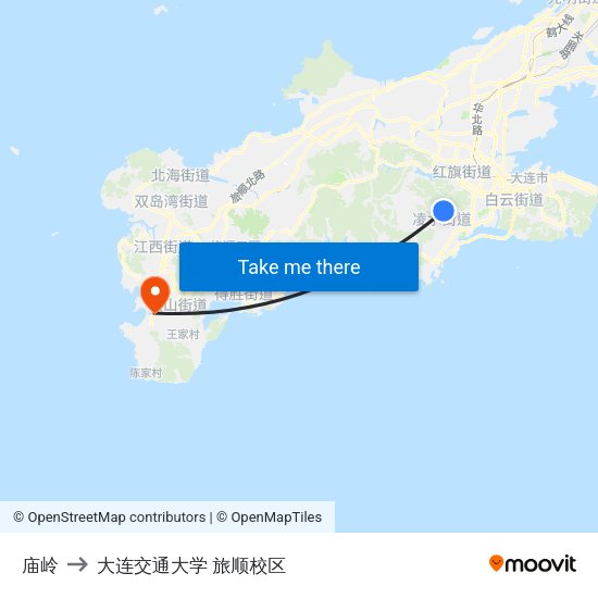 庙岭 to 大连交通大学 旅顺校区 map