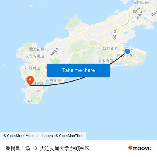 香榭里广场 to 大连交通大学 旅顺校区 map