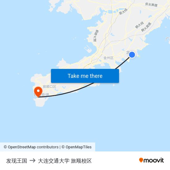 发现王国 to 大连交通大学 旅顺校区 map