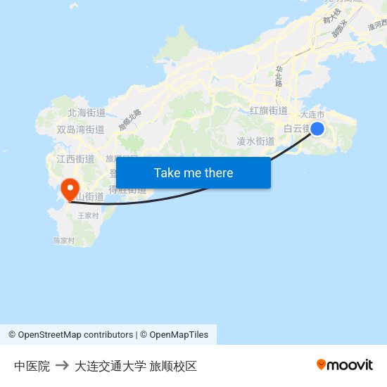 中医院 to 大连交通大学 旅顺校区 map