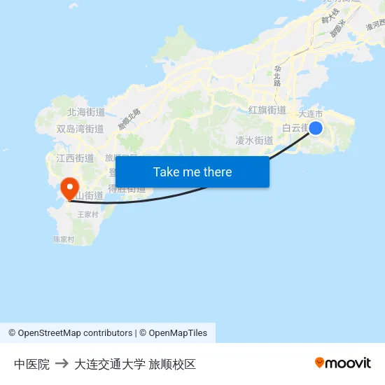 中医院 to 大连交通大学 旅顺校区 map