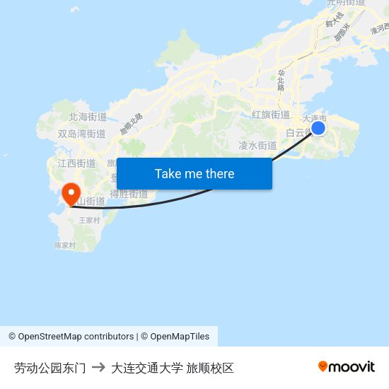 劳动公园东门 to 大连交通大学 旅顺校区 map