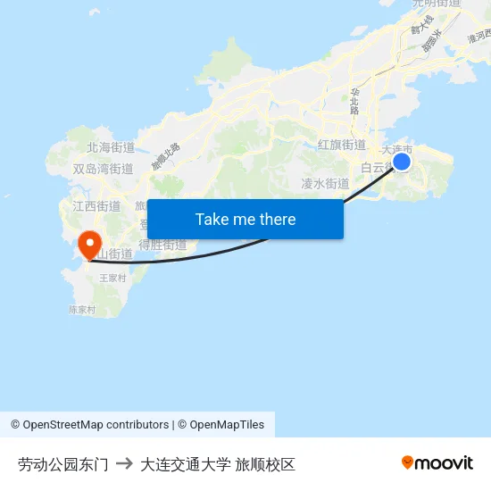 劳动公园东门 to 大连交通大学 旅顺校区 map