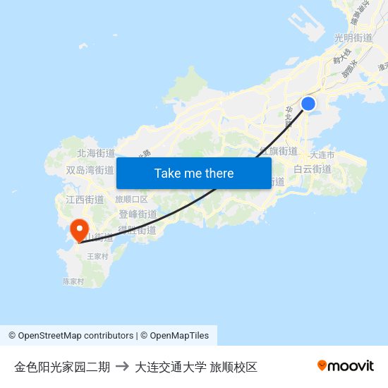 金色阳光家园二期 to 大连交通大学 旅顺校区 map