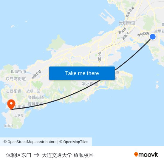 保税区东门 to 大连交通大学 旅顺校区 map