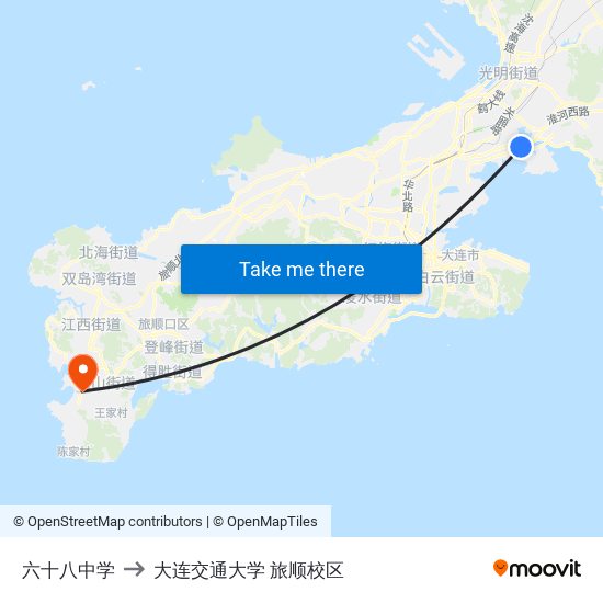 六十八中学 to 大连交通大学 旅顺校区 map