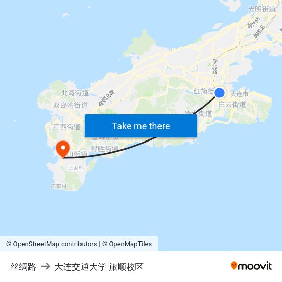 丝绸路 to 大连交通大学 旅顺校区 map