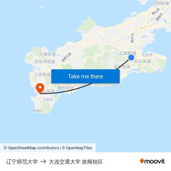 辽宁师范大学 to 大连交通大学 旅顺校区 map