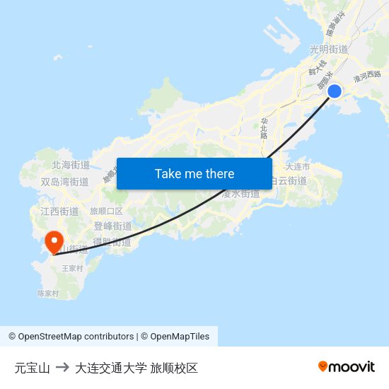 元宝山 to 大连交通大学 旅顺校区 map