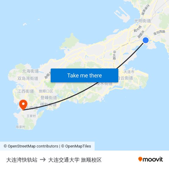 大连湾快轨站 to 大连交通大学 旅顺校区 map
