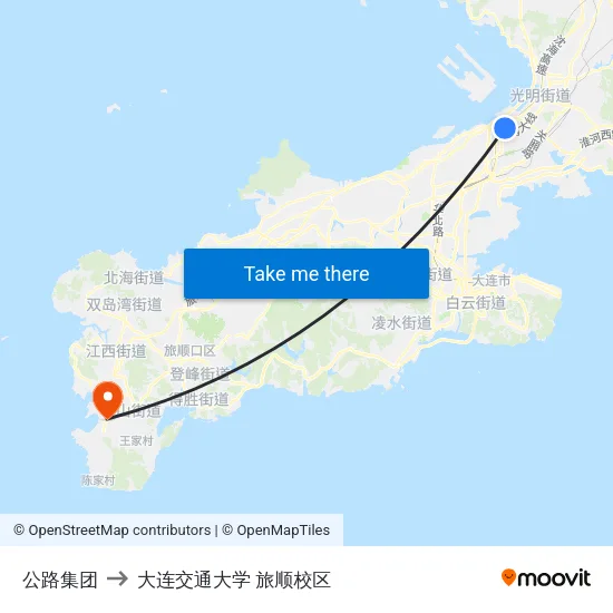 公路集团 to 大连交通大学 旅顺校区 map