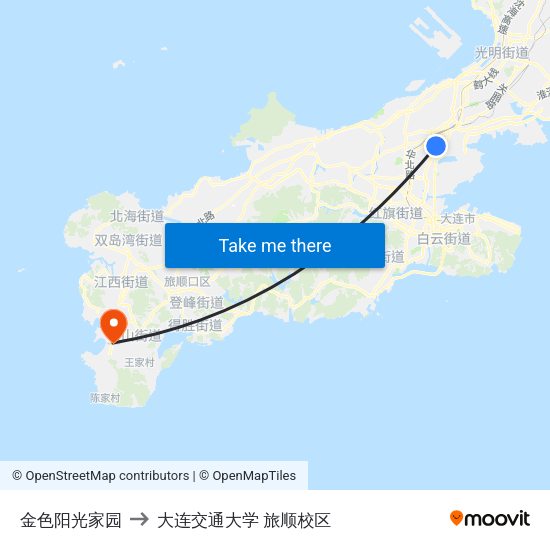 金色阳光家园 to 大连交通大学 旅顺校区 map