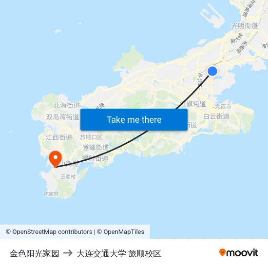 金色阳光家园 to 大连交通大学 旅顺校区 map