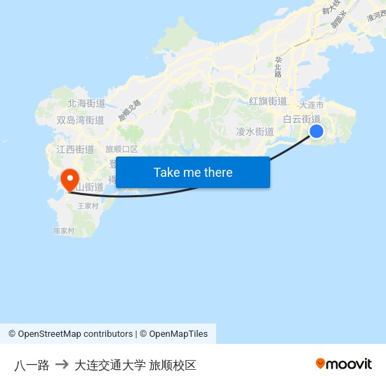 八一路 to 大连交通大学 旅顺校区 map