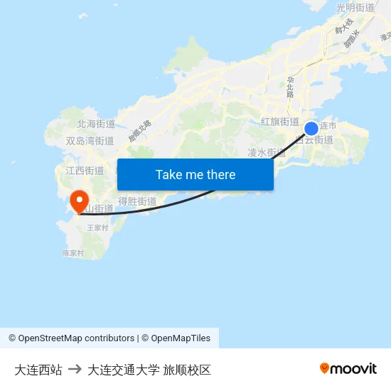 大连西站 to 大连交通大学 旅顺校区 map